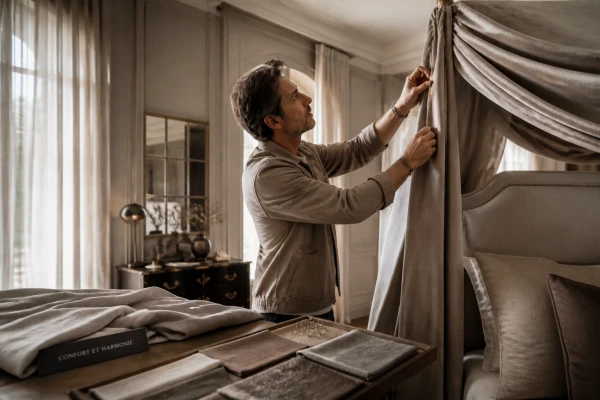 Confection de baldaquin sur mesure pour chambre de prestige Neuilly-sur-Seine