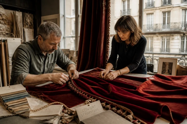 Création de rideaux en velours pour salon bourgeois Boulogne-Billancourt