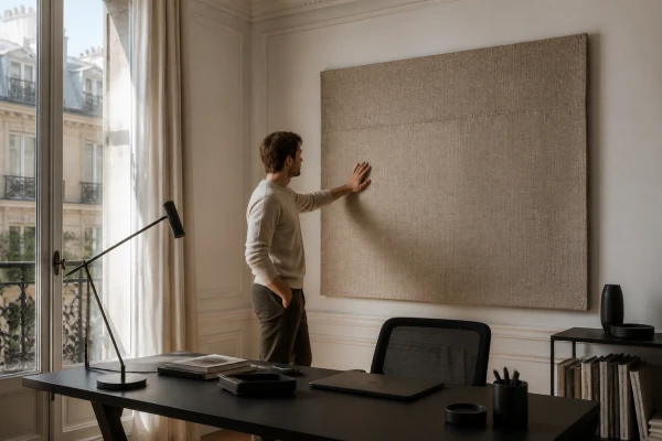 Habillage mural en tissu tendu pour bureau professionnel Courbevoie