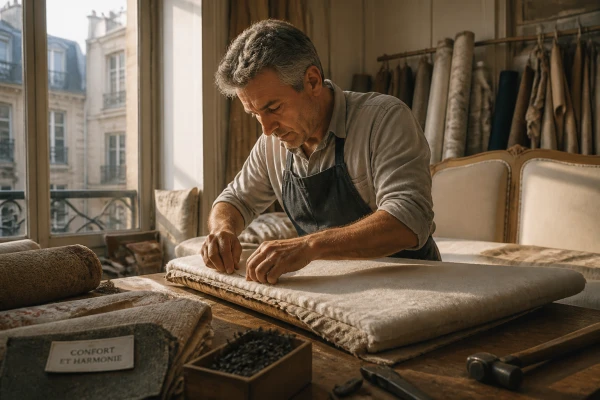 Réfection de mobilier de chambre avec tissu et garnissage traditionnels Sceaux