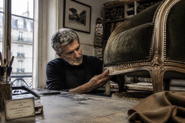 Restauration de siège baroque avec garnissage traditionnel Versailles